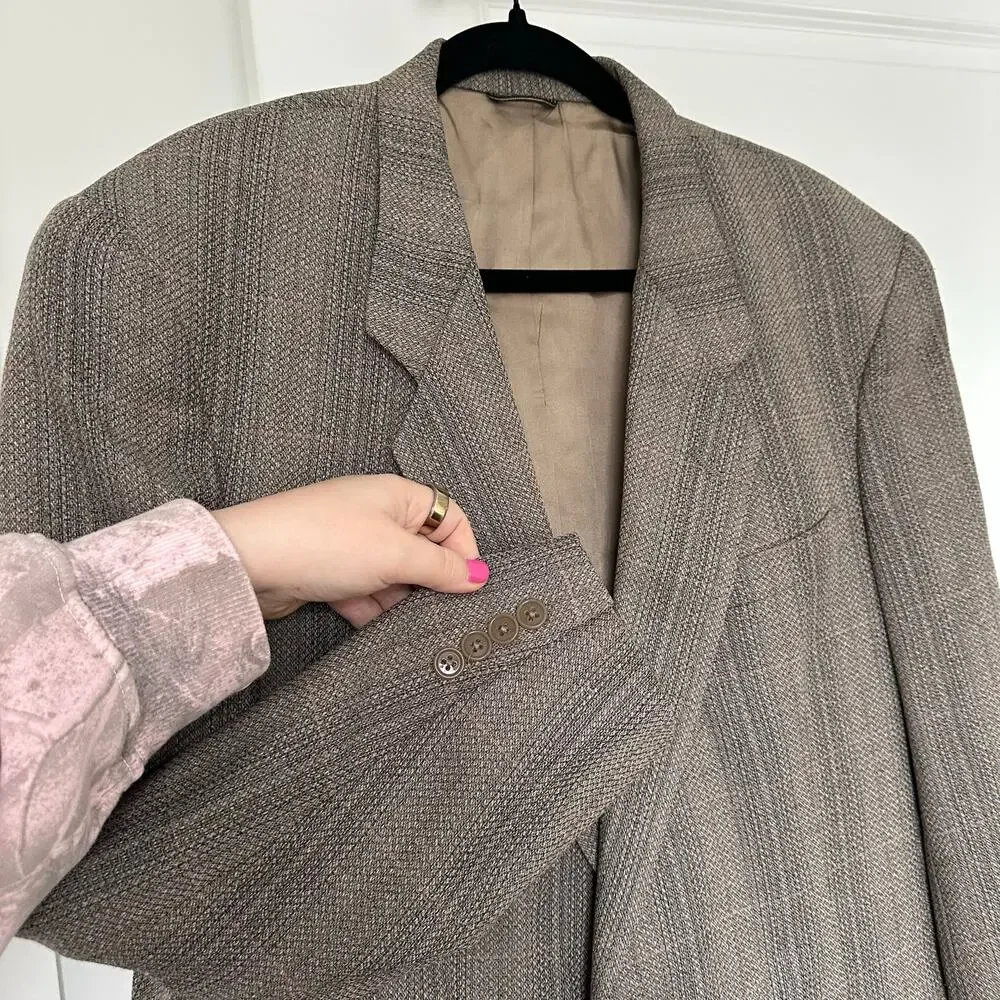 Vintage Christian Dior Monsieur (46R) Brown Tweed Wool Blazer Quiet Luxury